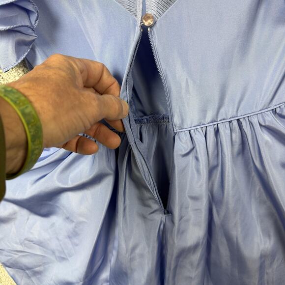 Vintage 80s Formal Dress 9/10 Ruffles Lace Peplum Evening Prom Bridesmaid Gown - Picture 12 of 14